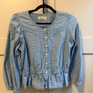 Madewell Blue Plaid Peplum Top / Size S